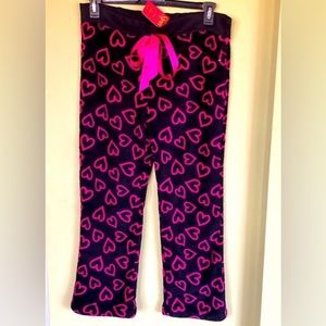 women’s large pink hearts warm fuzzy pajama pants